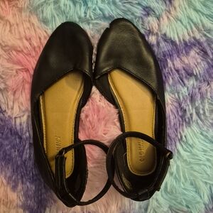 Old Navy Black Girls' Ankle-Strap Dress Flats with Tan Insole